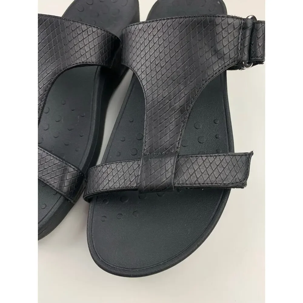 Vionic Ellie Sandals Platform Black Faux Leather Adjustable Slip On Women's 9
